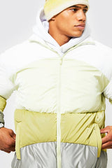 Oversized Colour Block Funnel Neck Puffer