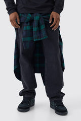 Relaxed Rigid Jeans With Zip Off Check Shirt