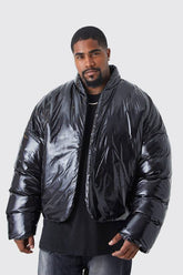 Plus Boxy High Shine Volume Padded Puffer Bomber Jacket