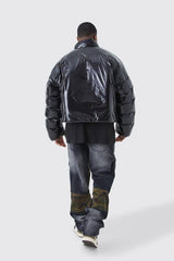 Plus Boxy High Shine Volume Padded Puffer Bomber Jacket