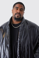 Plus Boxy High Shine Volume Padded Puffer Bomber Jacket