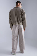 Boxy Pleated Faux Leather Harrington Jacket
