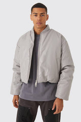 Boxy PU Volume Padded Puffer Bomber Jacket