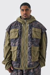 Plus Washed Ripstop Nylon Camo Utility Jacket