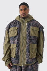 Plus Washed Ripstop Nylon Camo Utility Jacket