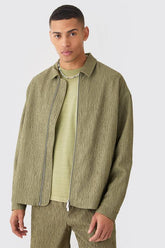 Textured Satin Oversized Fit Zip Up Harrington Jacket