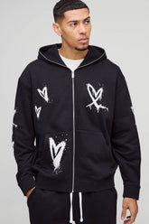 Oversized Heart Zip Through Hoodie