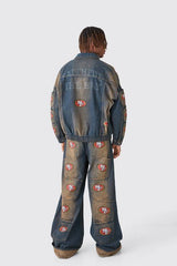Nfl 49ers Oversized Zip Through Multi Pocket Denim Jacket