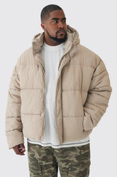 Plus Boxy Crinkle Nylon Puffer Jacket In Sand