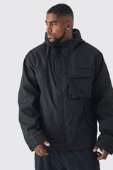 Plus Lightweight Hooded Regular Fit Parka Jacket In Black