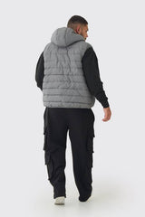 Plus Quilted Zip Through Hooded Regular Fit Gilet In Charcoal