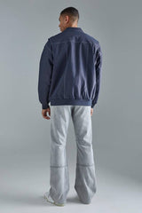 Oversized PU Panel Detail Bomber Jacket In Navy