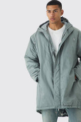 Oversized Satin Padded Longline Parka In Sage