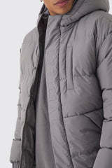 Official Embossed Hooded Puffer Coat In Charcoal