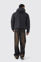 Padded Drawcord Hooded Parka Coat In Black