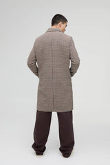 Check Collared Overcoat In Brown