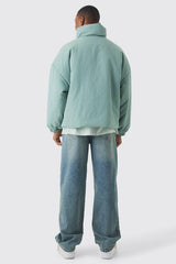 Oversized Boxy Padded Funnel Neck Coat In Sage