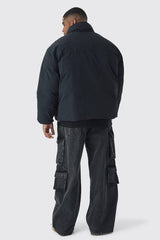 Plus Funnel Neck Padded Jacket In Black