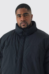 Plus Funnel Neck Padded Jacket In Black