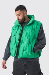 Plus Boxy Fit Hand Weft Padded Gilet In Green