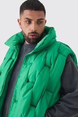 Plus Boxy Fit Hand Weft Padded Gilet In Green