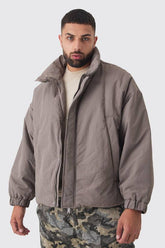 Plus Oversized Boxy Padded Funnel Neck Coat In Charcoal