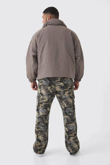 Plus Oversized Boxy Padded Funnel Neck Coat In Charcoal