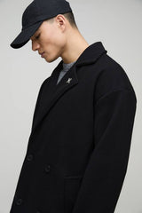 Oversized Drop Shoulder Double Breasted Overcoat In Black