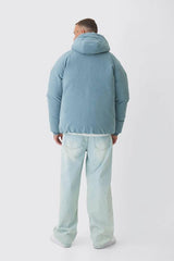 Tall Man Extreme Heavy Padded Hooded Puffer Coat In Dusty Blue