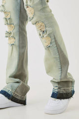 Plus Ripped Gusset Detail Stretch Skinny Flared Jeans