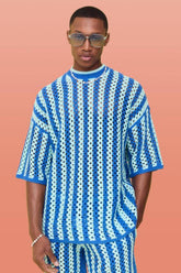 Oversized Open Stitch Stripe Knitted T-shirt