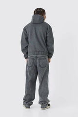 Boxy Melton Hooded Bomber Jacket In Charcoal