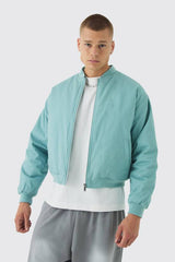 Boxy OFCL Applique Twill Padded Bomber Jacket In Light Blue