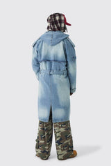 Oversized Hooded Denim Trench Coat