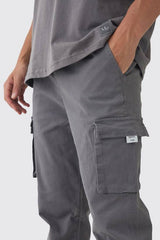 Slim Fit Elasticated Waist Woven Tab Cuffed Cargo Trousers