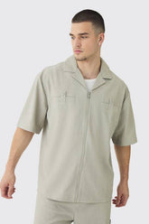 Tall Textured Pleated Zip Up Shirt