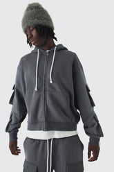 Oversized Boxy Utility Zip Through Brushback Hoodie