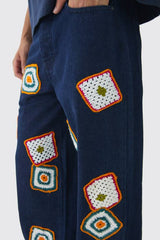 Baggy Fit Crochet Denim Jeans