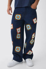 Baggy Fit Crochet Denim Jeans