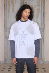 Premium Oversized Skeleton Washed T-Shirt in Ecru