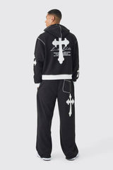 Oversized Boxy Limited Edition Cross Applique Hoodie and Jogger Tracksuit