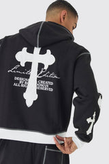 Oversized Boxy Limited Edition Cross Applique Hoodie and Jogger Tracksuit