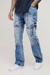 Tall Acid Wash Panel Cargo Flared Jeans