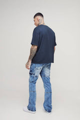Tall Acid Wash Panel Cargo Flared Jeans