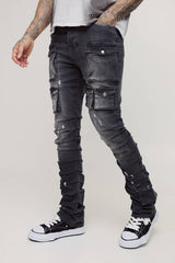 Tall Stacked Multi Cargo Pocket Flared Jeans