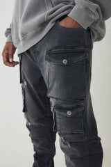 Plus Stacked Multi Cargo Pocket Flared Jeans