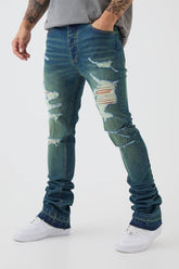 Skinny Stretch Stacked Flared Ripped Jeans