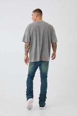 Skinny Stretch Stacked Flared Ripped Jeans