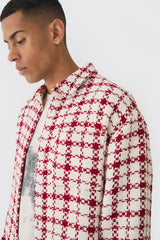 Oversized Boucle Bungee Hem Check Overshirt