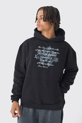 Oversized Zip Through Monochrome Floral Print Hoodie